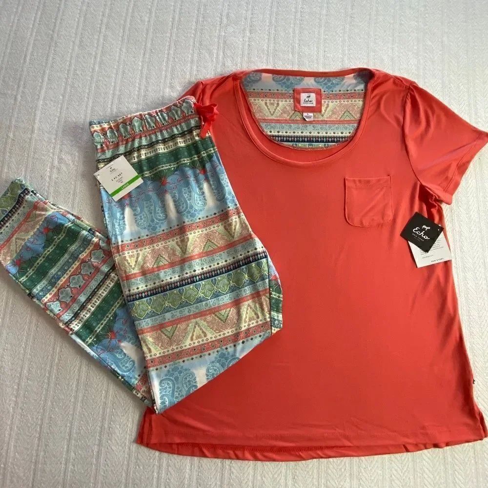 ECHO Junior’s Scoop Neck Top andStriped Leggings Pajama Set.